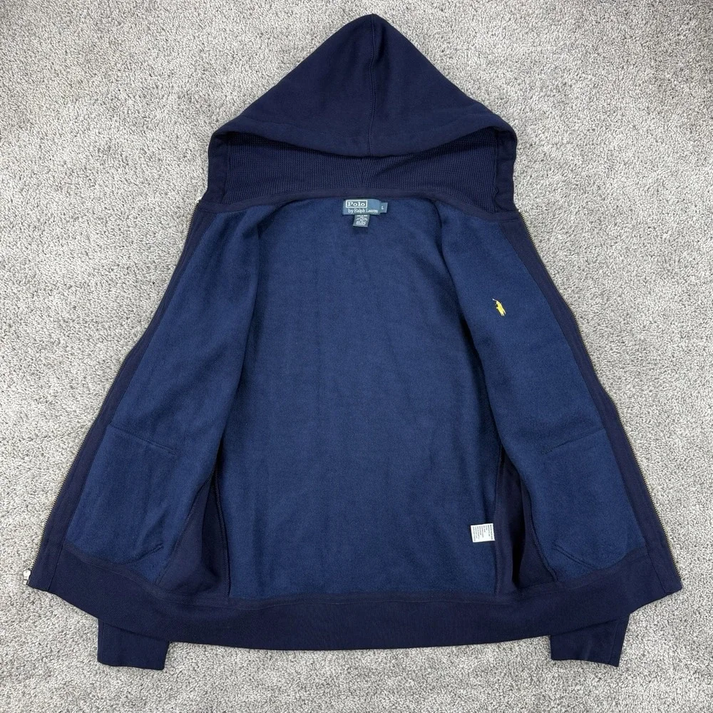 Polo Ralph Lauren Hoodie Men's L Navy Full Zip Heavyweight Fleece Drawstrings